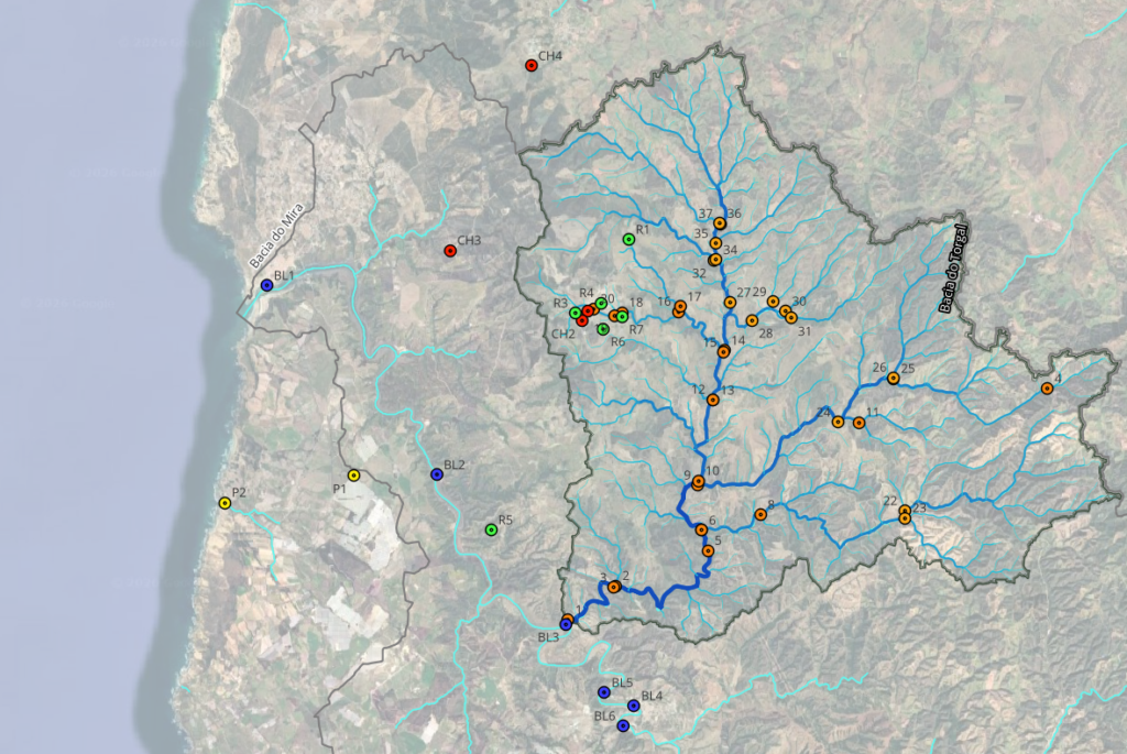 Pontos de amostragem da 1ª campanha