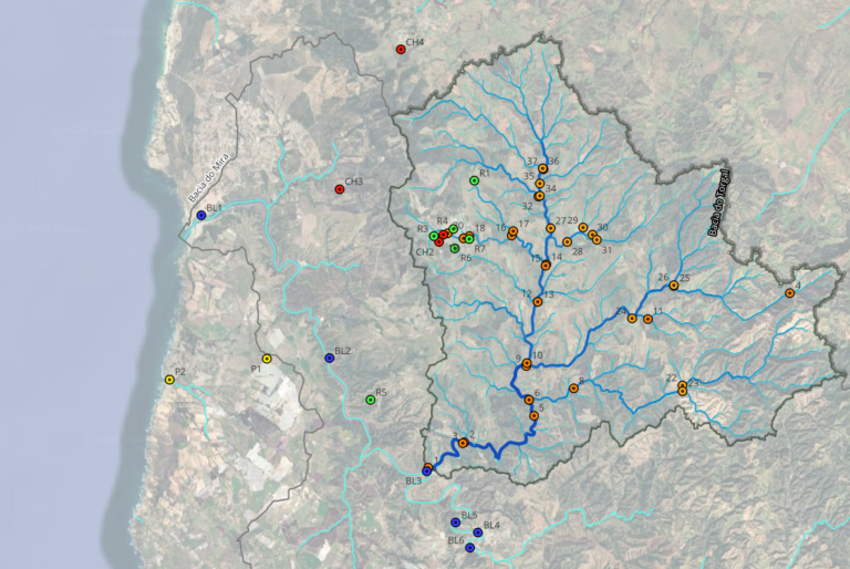 Pontos de amostragem da 1ª campanha